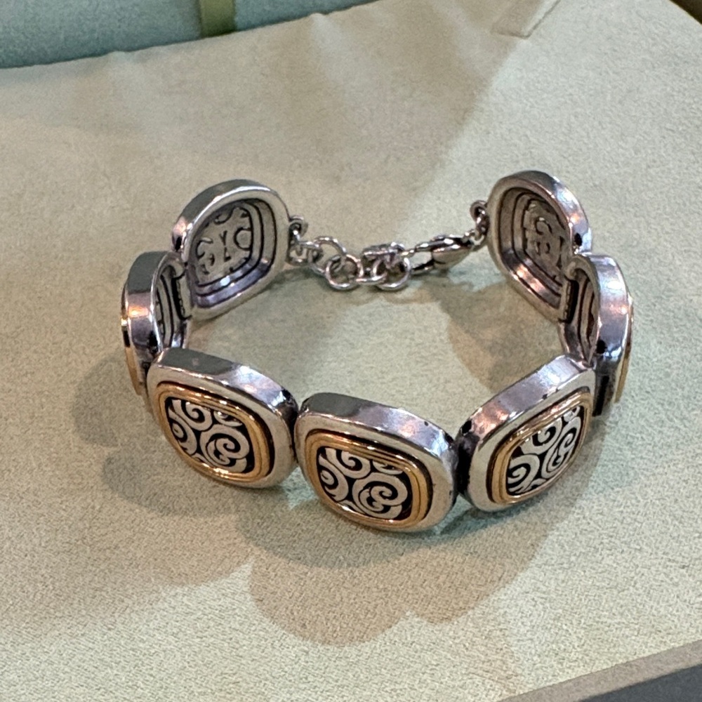 Brighton Two-Tone Scroll Link Bracelet in Silver and Gold